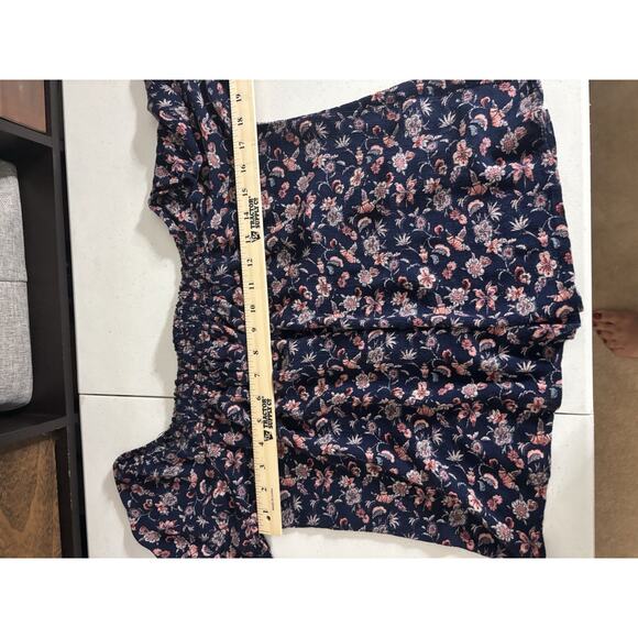 Jondie Navy Blue Floral Off The Shoulder Whimsey Goth Shirt Size S - Picture 4 of 4